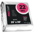 Protarp 20 ft x 30 ft Heavy Duty 22 Mil Tarp, White, Polyethylene, Waterproof, Rip and Tear Proof PT-204-20X30